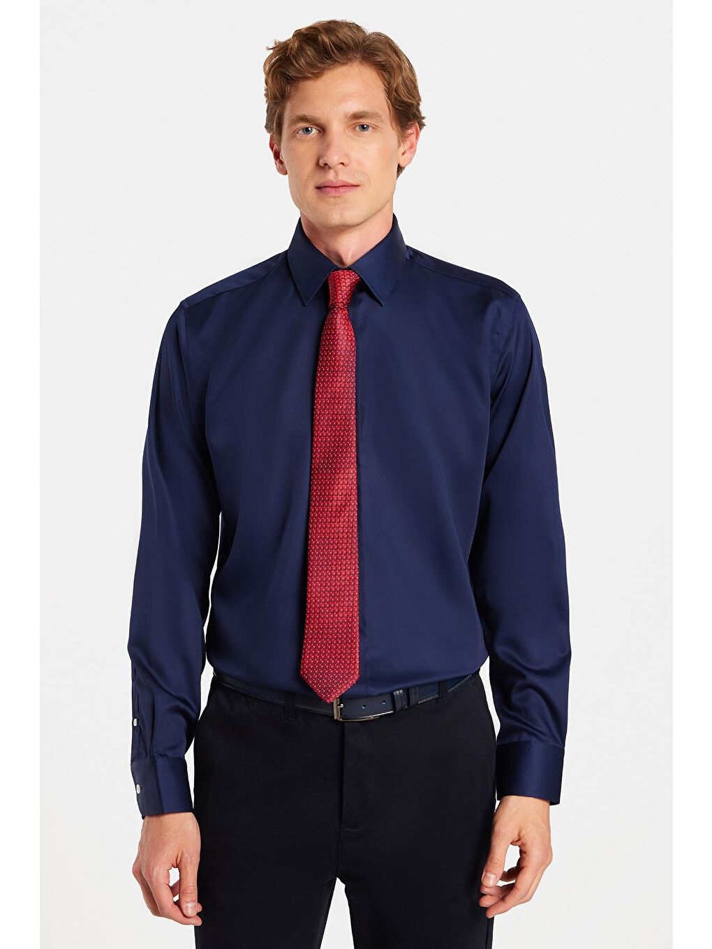 Slim Fit Lacivert Non-Iron %100 Pamuk Doğa Dostu Ekoteks Belgeli Ütü Gerektirmez Gömlek-3