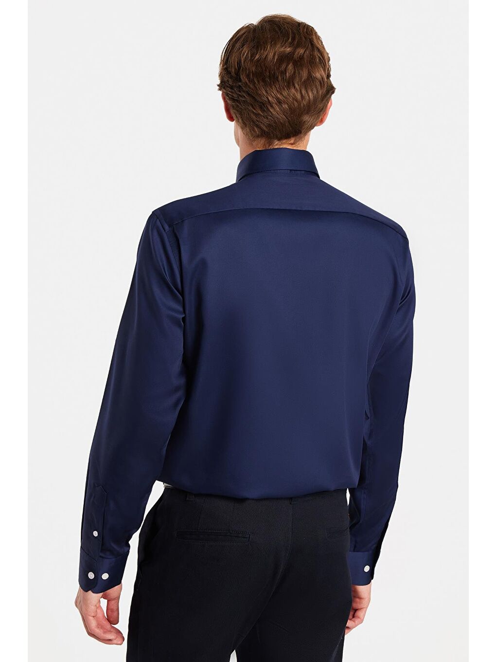 Slim Fit Lacivert Non-Iron %100 Pamuk Doğa Dostu Ekoteks Belgeli Ütü Gerektirmez Gömlek-4