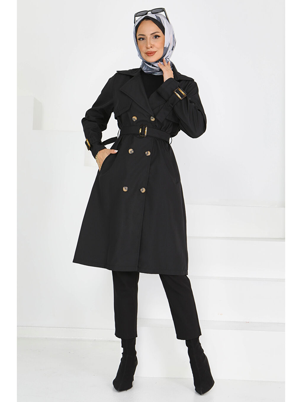 Kol Kemer Detaylı Düğmeli Miranda Treçkot Siyah - 27599-4