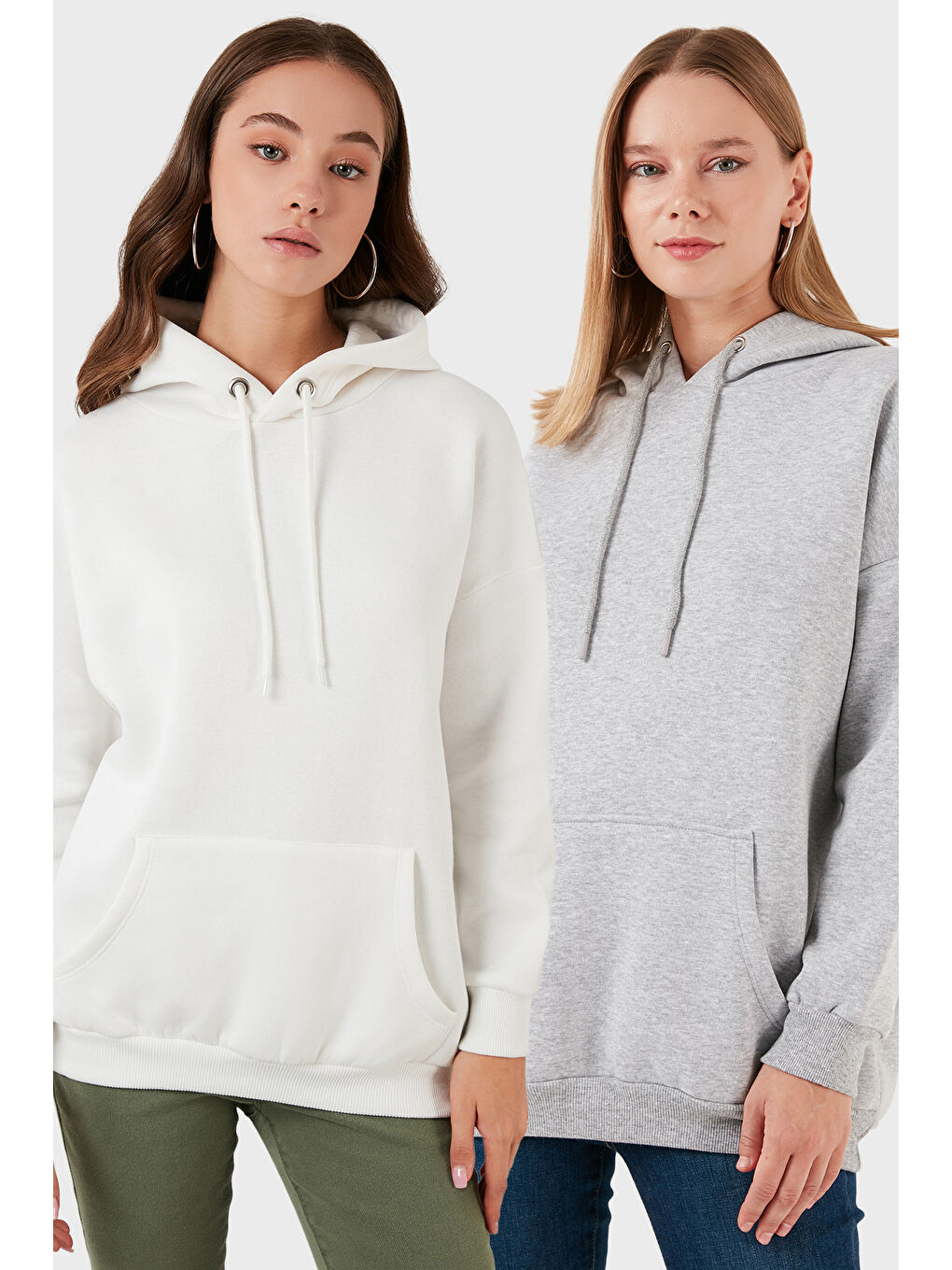 Gri Regular Fit Pamuklu Kapüşonlu Yaka Şardonlu Kışlık 2'li Paket Sweat 5863854S2