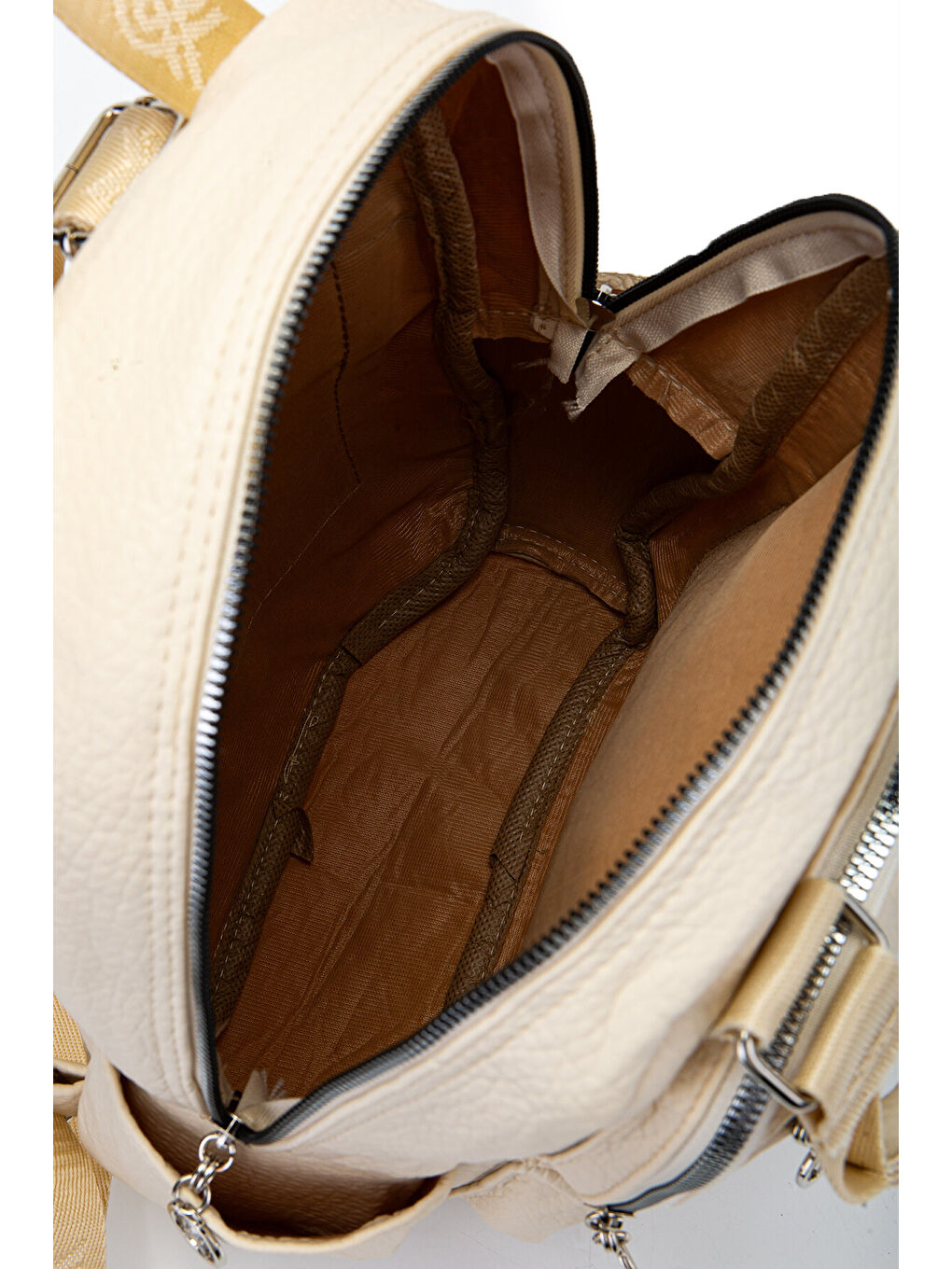 Ekru Çok Gözlü Suni Deri Bucky Sırt Çanta Krem-5