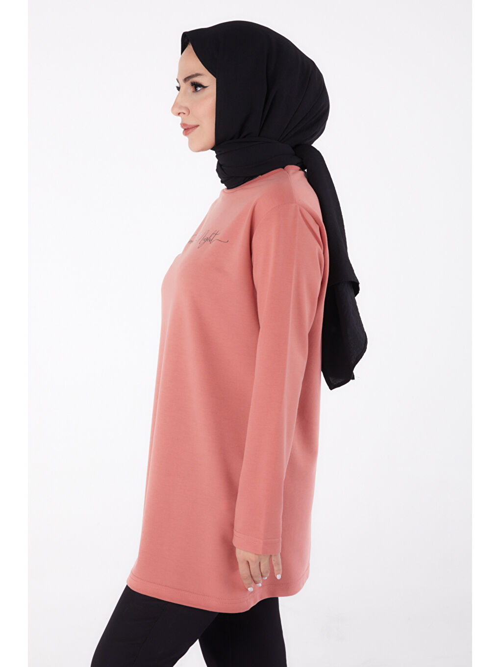 Pembe Bisiklet Yaka Kadın Gül Baskılı Sweatshirt - 13328-3