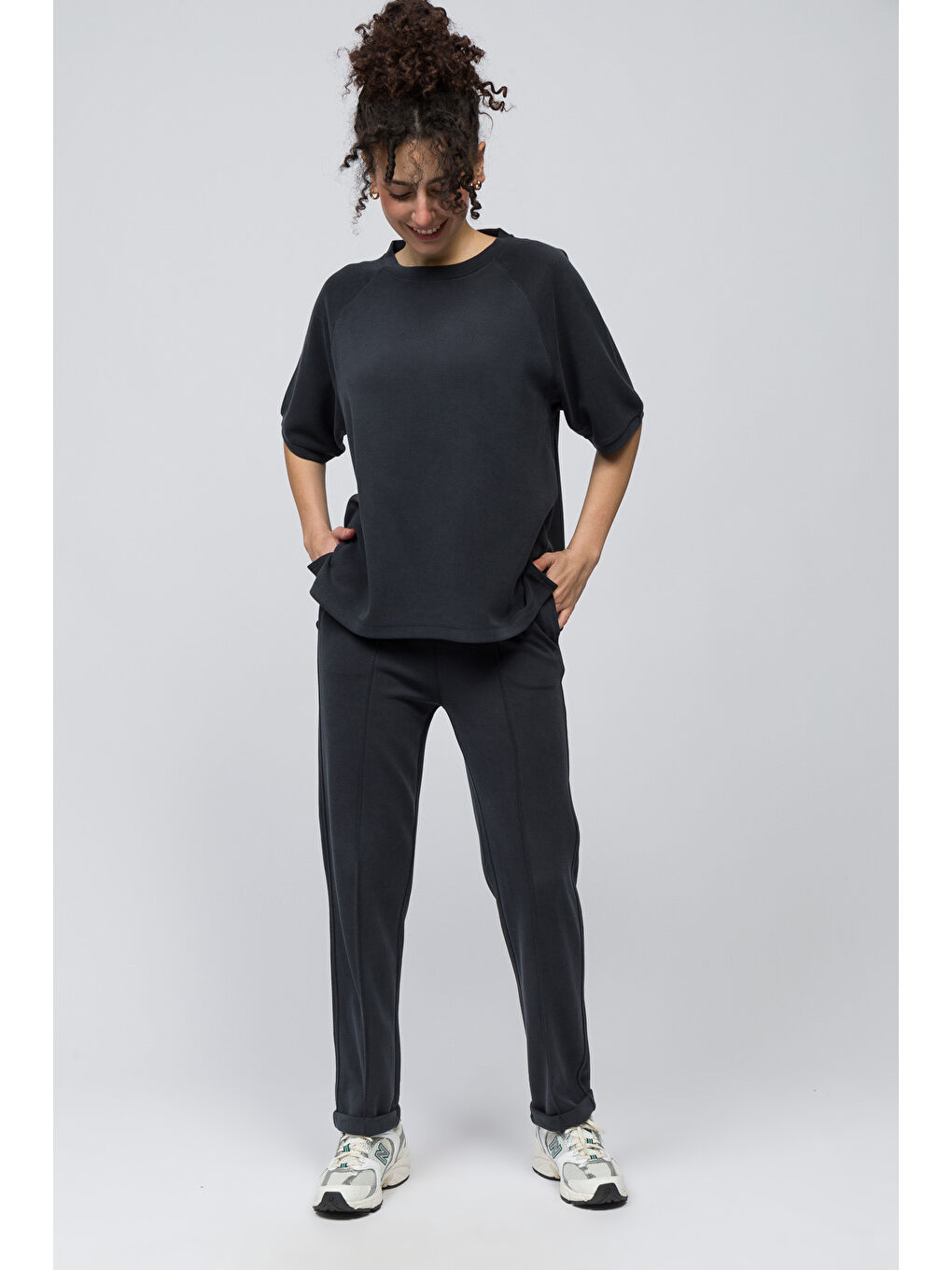 Huelva - Pike Modal Kumaş Kısa Kolu Tshirt - Antrasit Renk-1