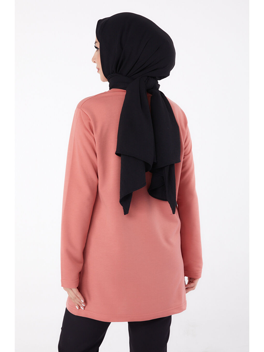 Pembe Bisiklet Yaka Kadın Gül Baskılı Sweatshirt - 13328-4