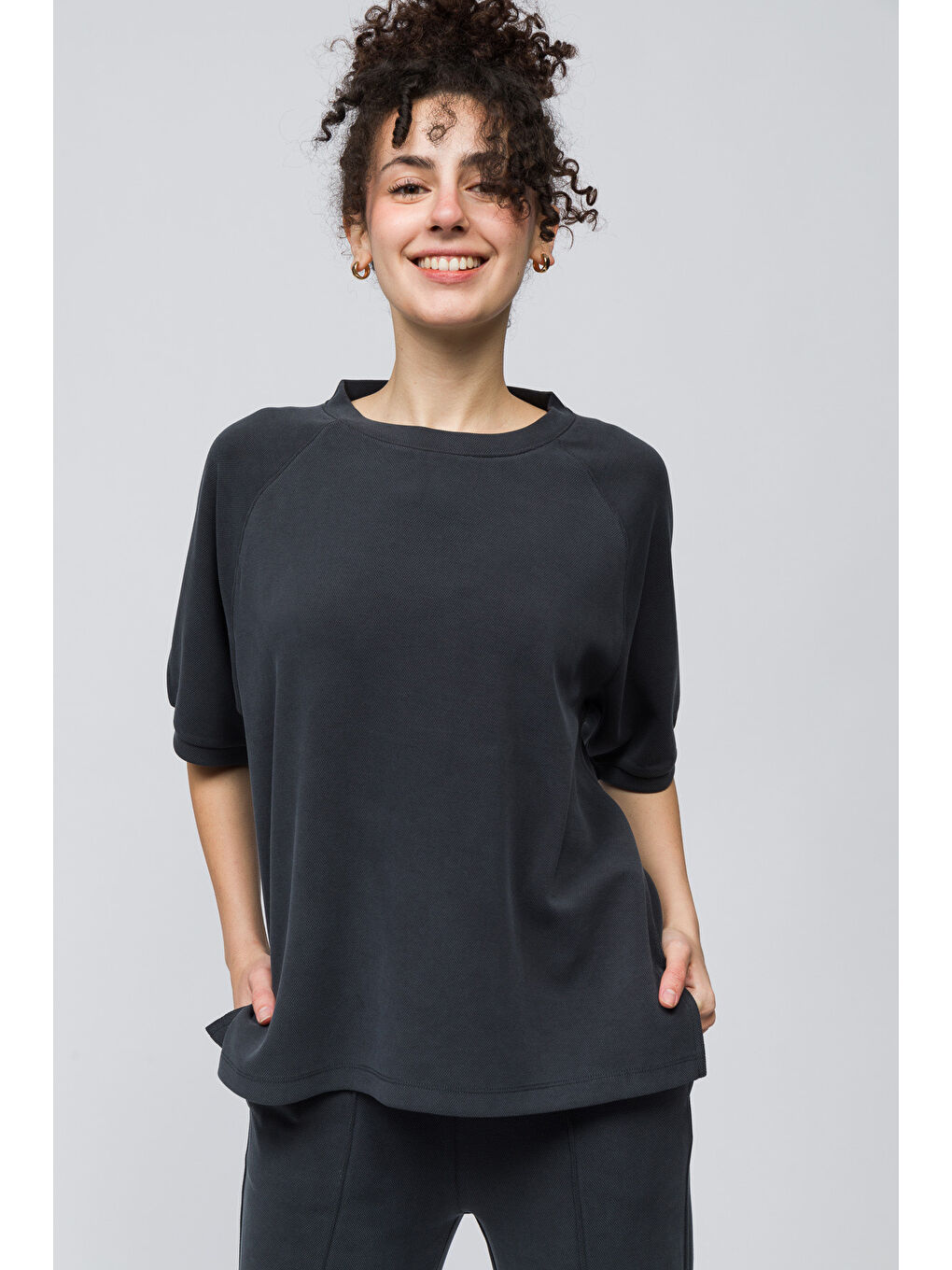 Huelva - Pike Modal Kumaş Kısa Kolu Tshirt - Antrasit Renk-2