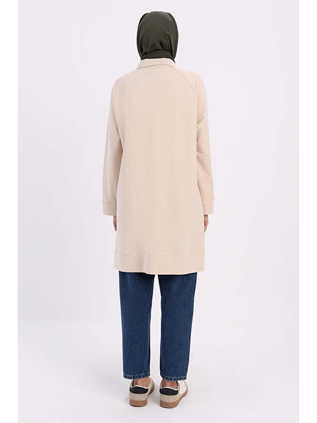Bej Taş-Gömlek Yaka Yarım Patlı Yırtmaçlı Tunik-3