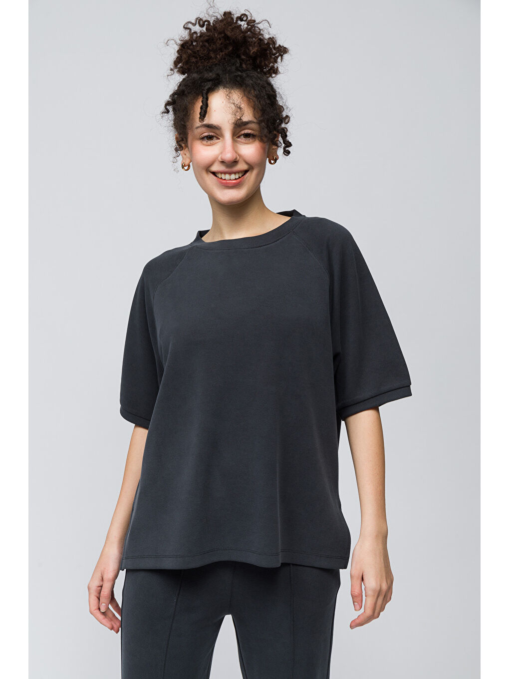 Huelva - Pike Modal Kumaş Kısa Kolu Tshirt - Antrasit Renk-3