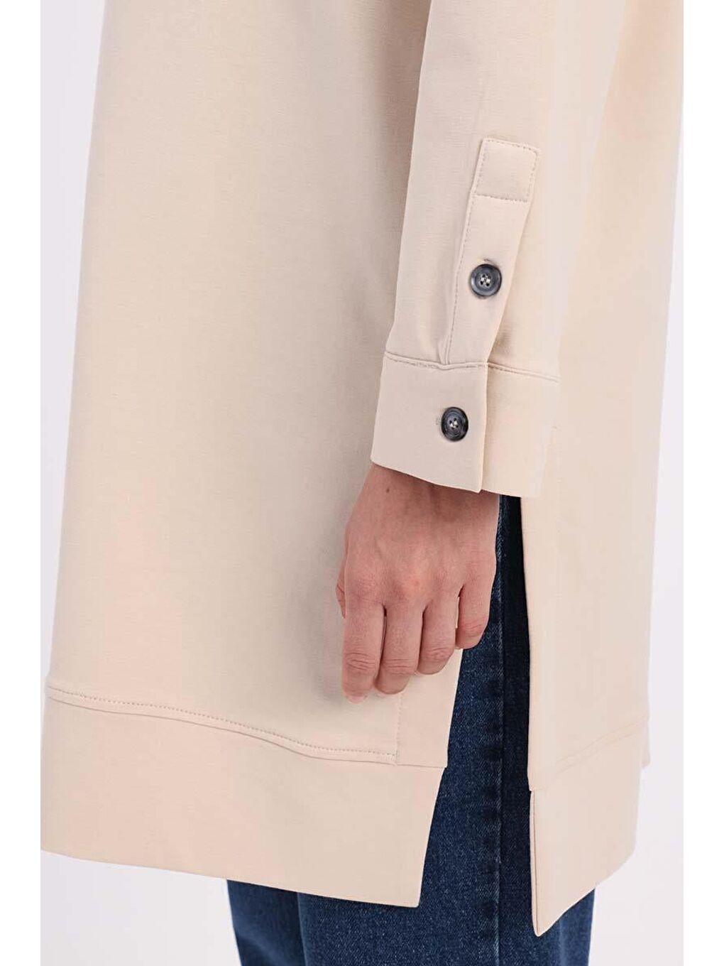 Bej Taş-Gömlek Yaka Yarım Patlı Yırtmaçlı Tunik-4