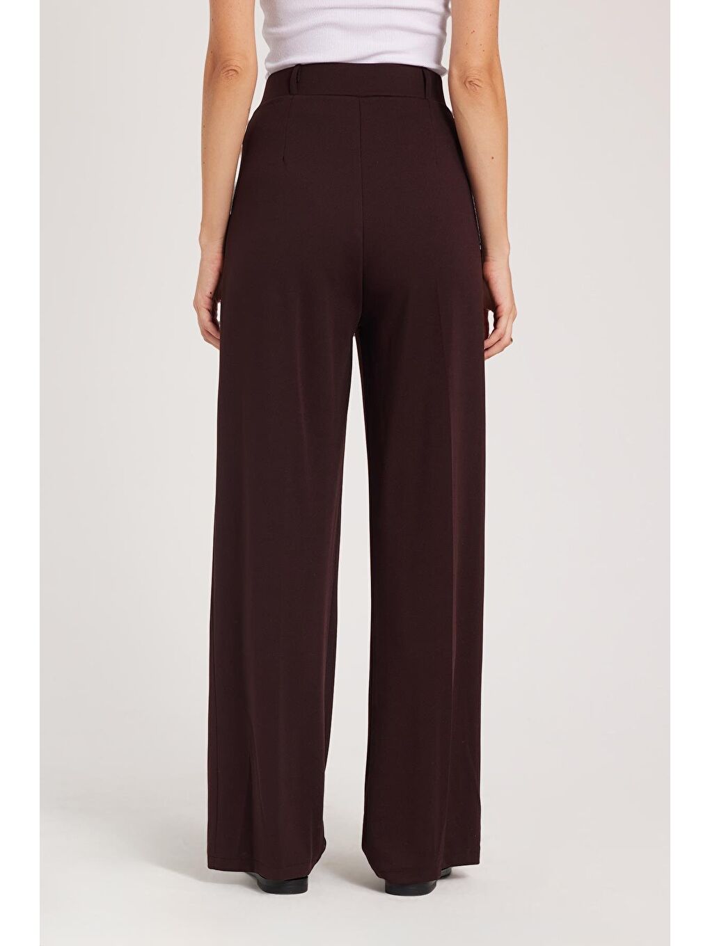 Kadın Regular Fit Klasik Kesim Yüksel Bel Geniş Paça Kahverengi Pantolon-6