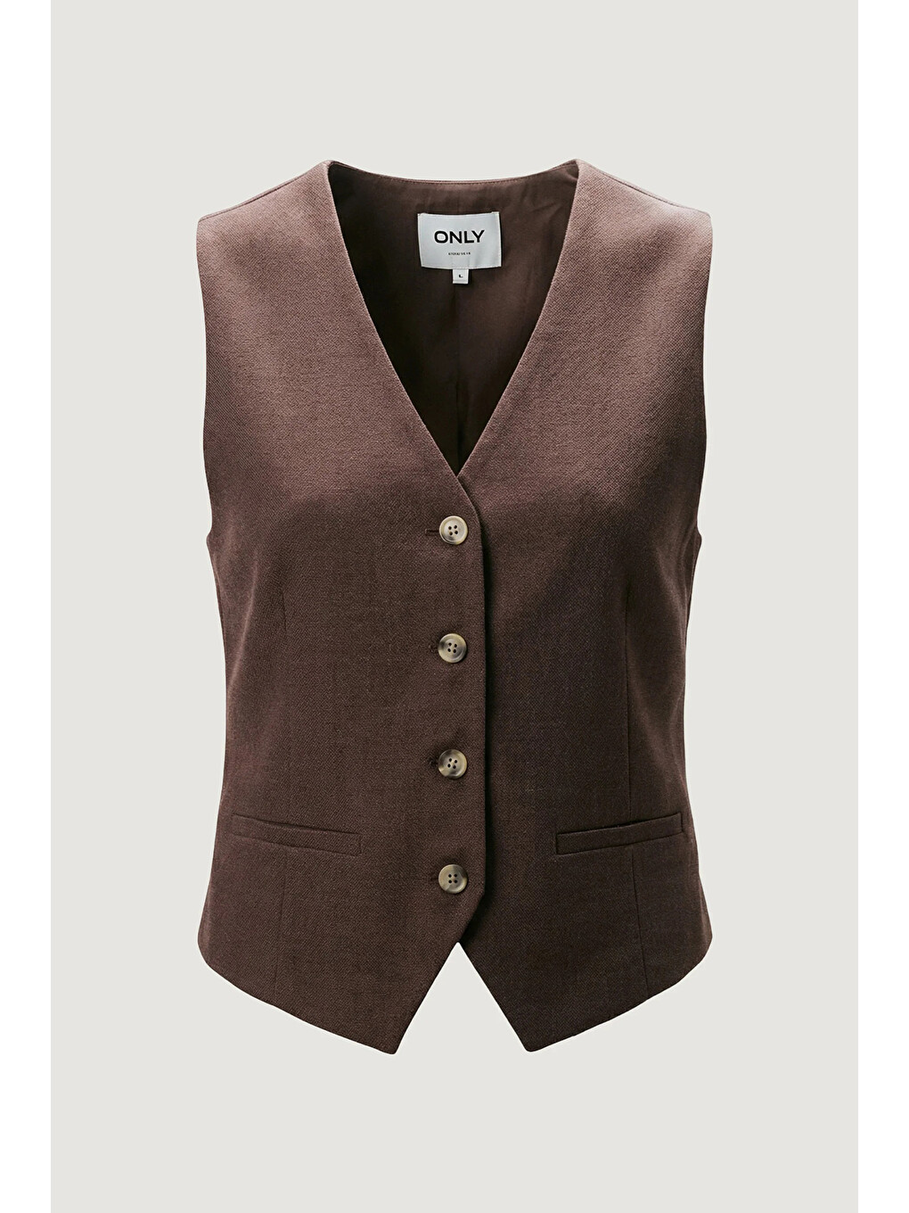 Kahverengi Onlita % 100 Pamuk Regular Fit V Yaka Yelek 15370277-2