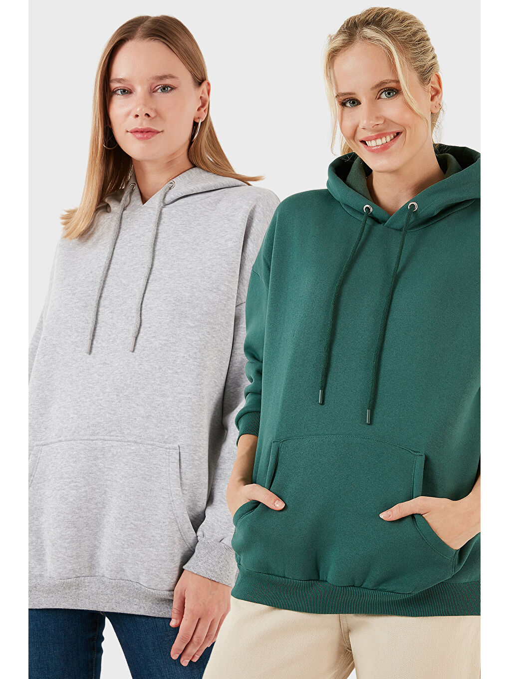 Gri Regular Fit Pamuklu Kapüşonlu Yaka Şardonlu Kışlık 2'li Paket Sweat 5863854S2