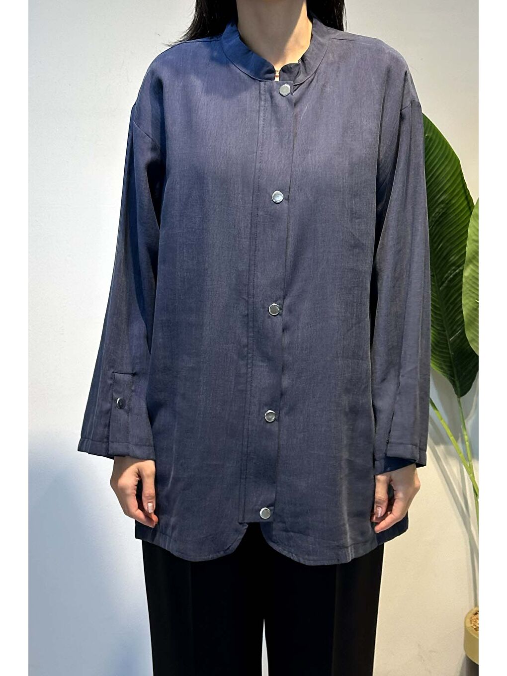 Önü Fermuar ve Çıtçıt Detay Kap Ceket 4445 Lacivert-1