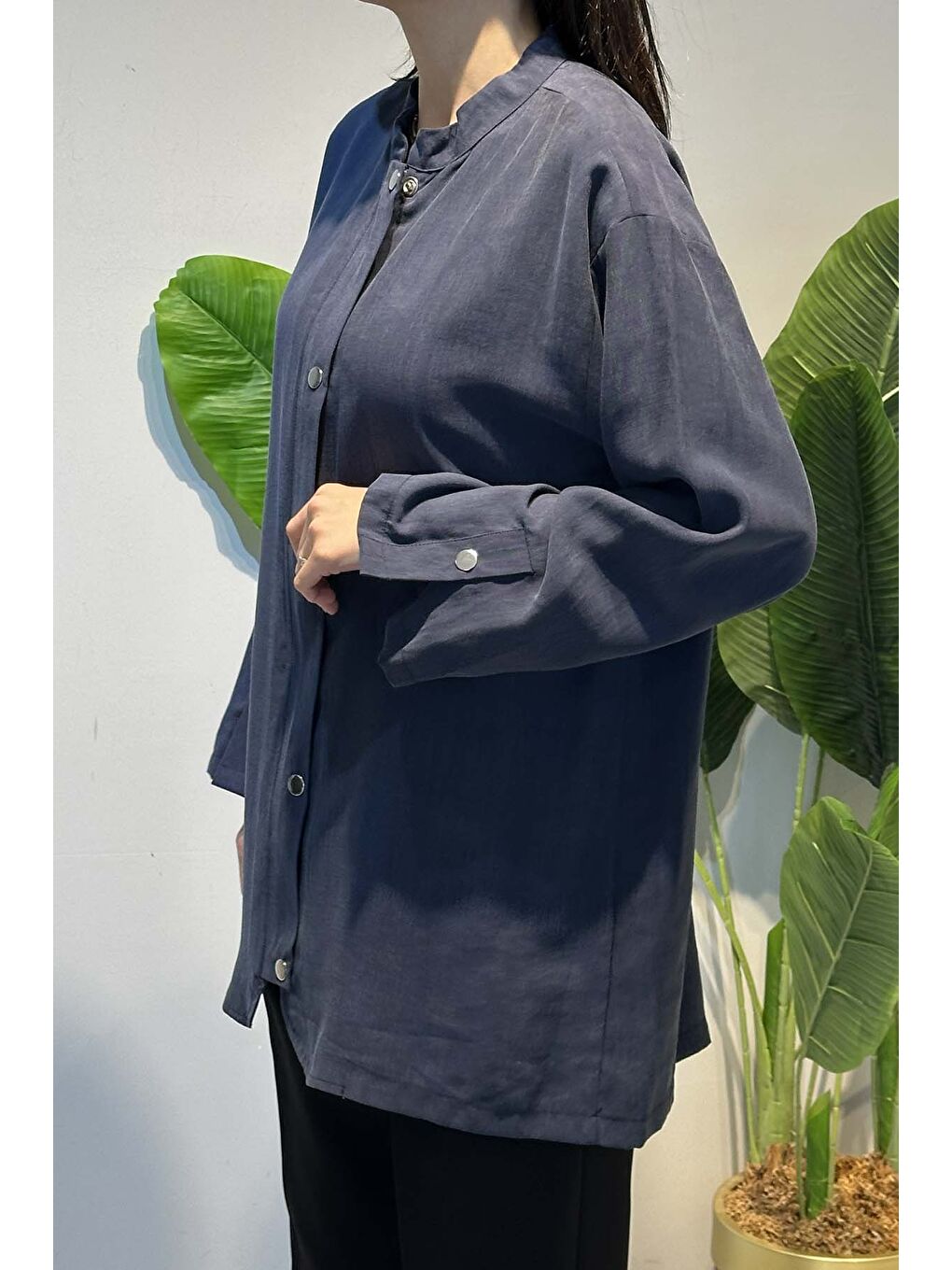 Önü Fermuar ve Çıtçıt Detay Kap Ceket 4445 Lacivert-2