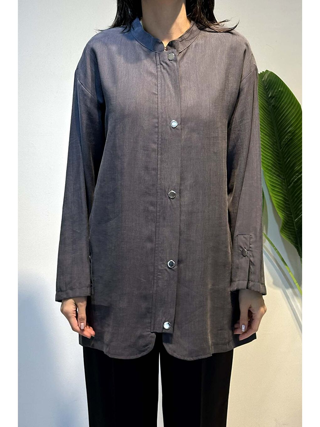 Önü Fermuar ve Çıtçıt Detay Kap Ceket 4445 Antrasit-1