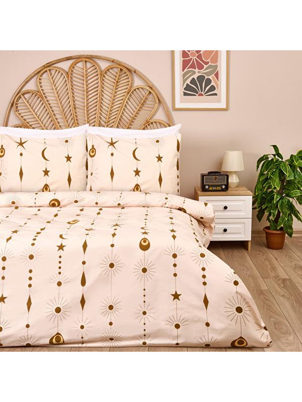 Lila Soft Stella Çift Kişilik Nevresim Takımı - Ekru / Hardal