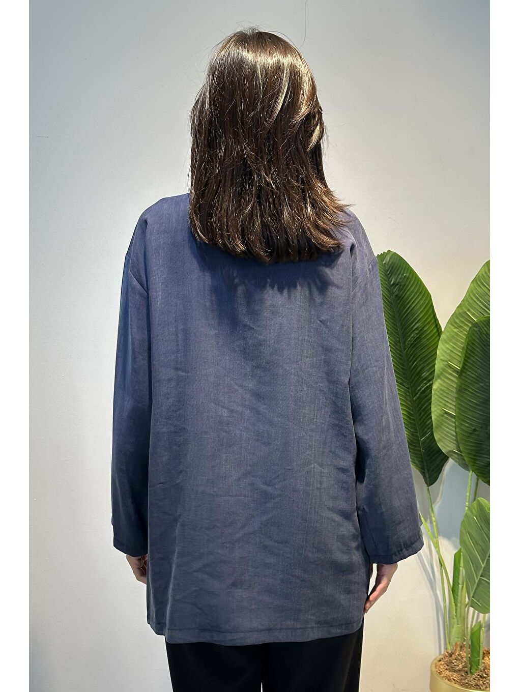 Önü Fermuar ve Çıtçıt Detay Kap Ceket 4445 Lacivert-3