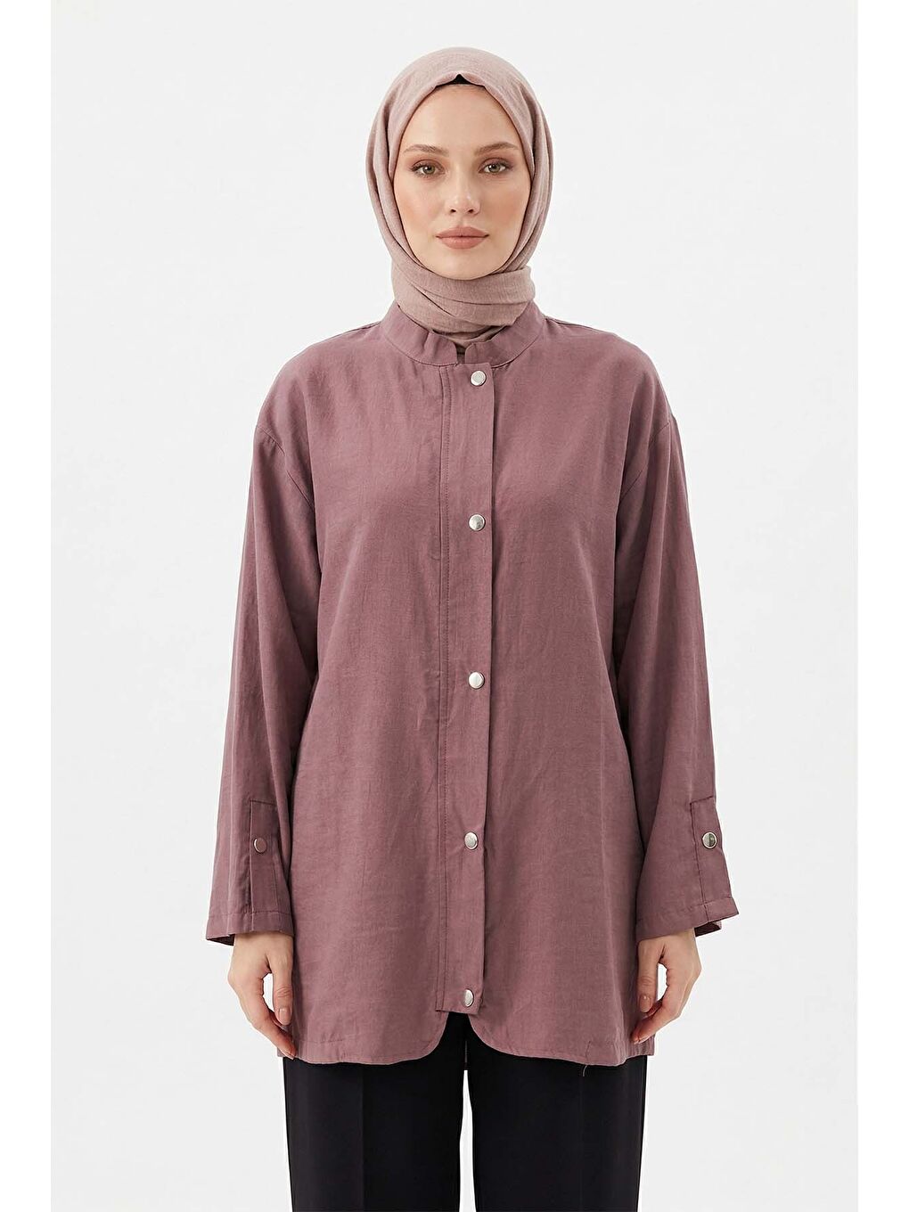 Önü Fermuar ve Çıtçıt Detay Kap Ceket 4445 Mürdüm