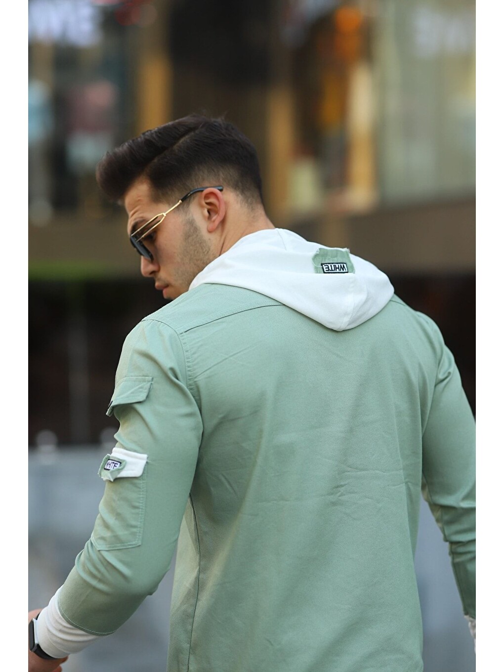 Turkuaz Erkek Slim Fit Penye Kapüşonlu Düğmeli Jean Gömlek-2