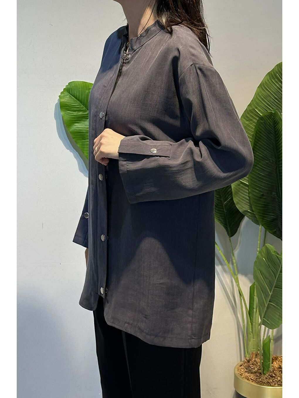 Önü Fermuar ve Çıtçıt Detay Kap Ceket 4445 Antrasit-2