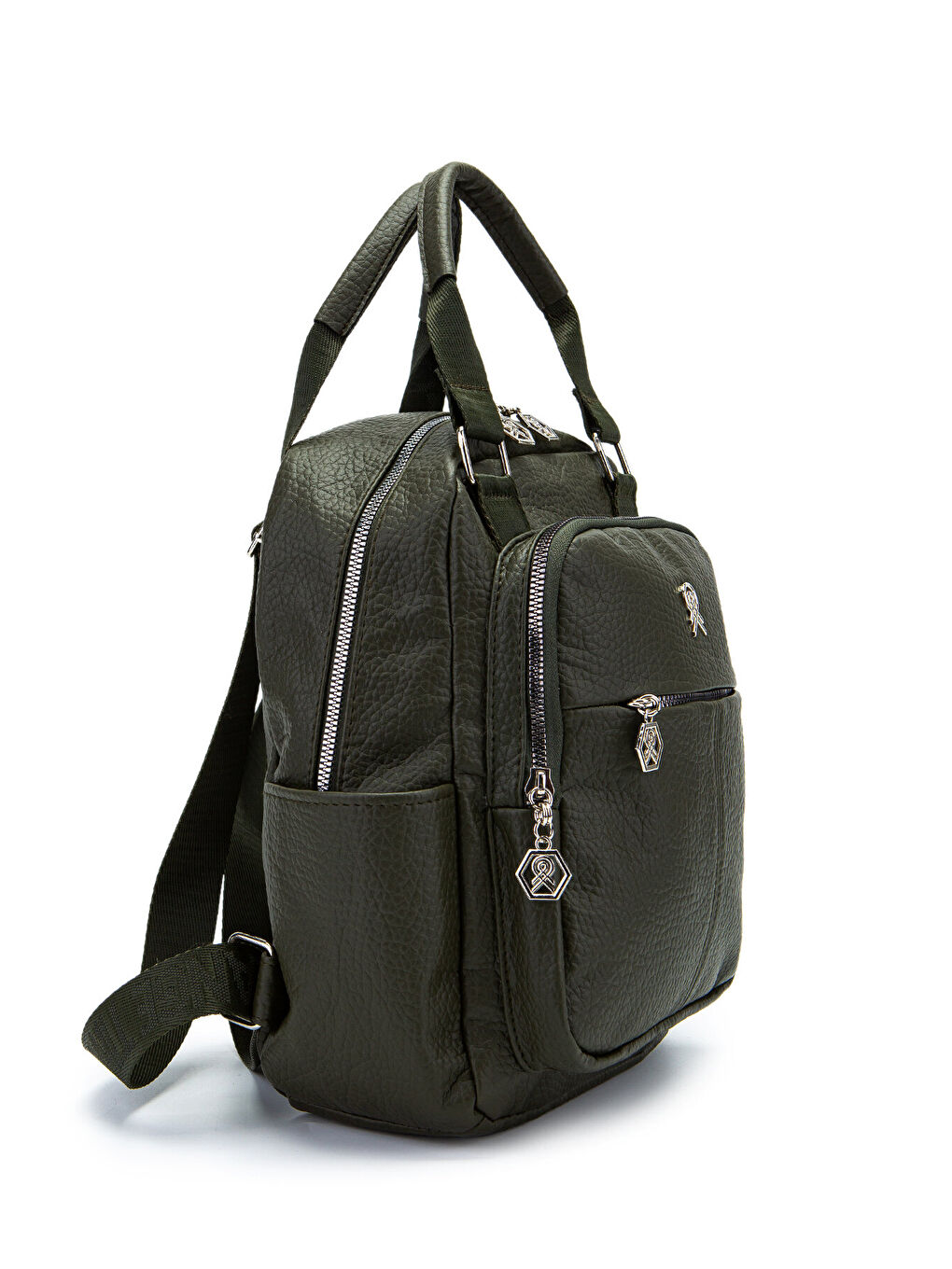 Çok Gözlü Suni Deri Bucky Sırt Çanta Haki-1