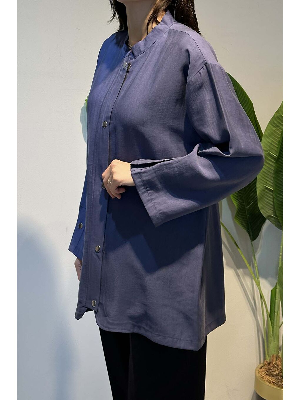 Önü Fermuar ve Çıtçıt Detay Kap Ceket 4445 İndigo-2