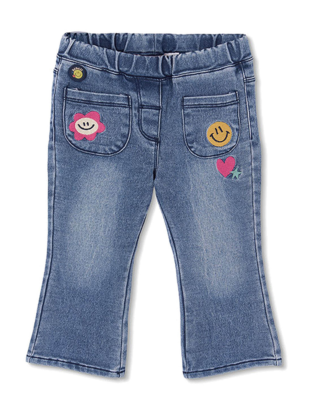 Çiçek Desenli Denim Pantolon 2 Yaş-6 Yaş Mavi