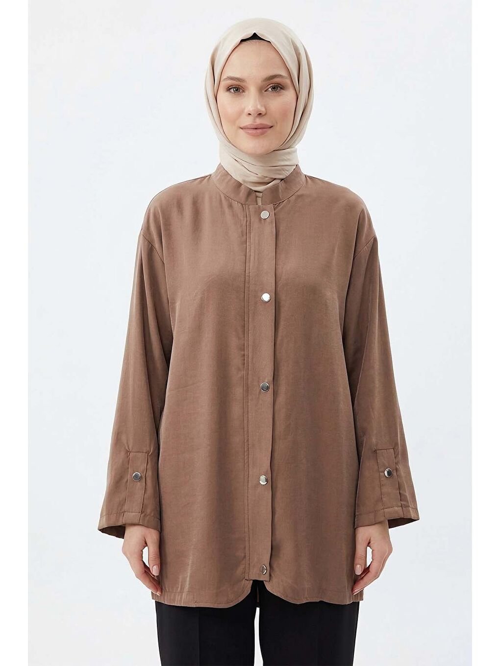 Kahverengi Önü Fermuar ve Çıtçıt Detay Kap Ceket 4445 Sütlü Kahve