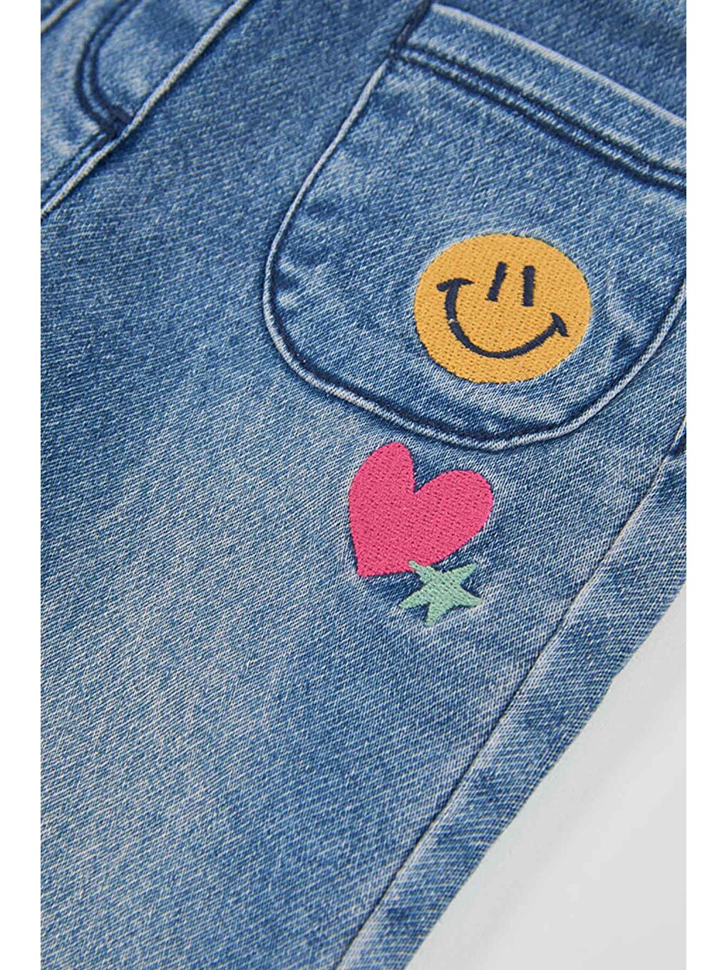Çiçek Desenli Denim Pantolon 2 Yaş-6 Yaş Mavi-2