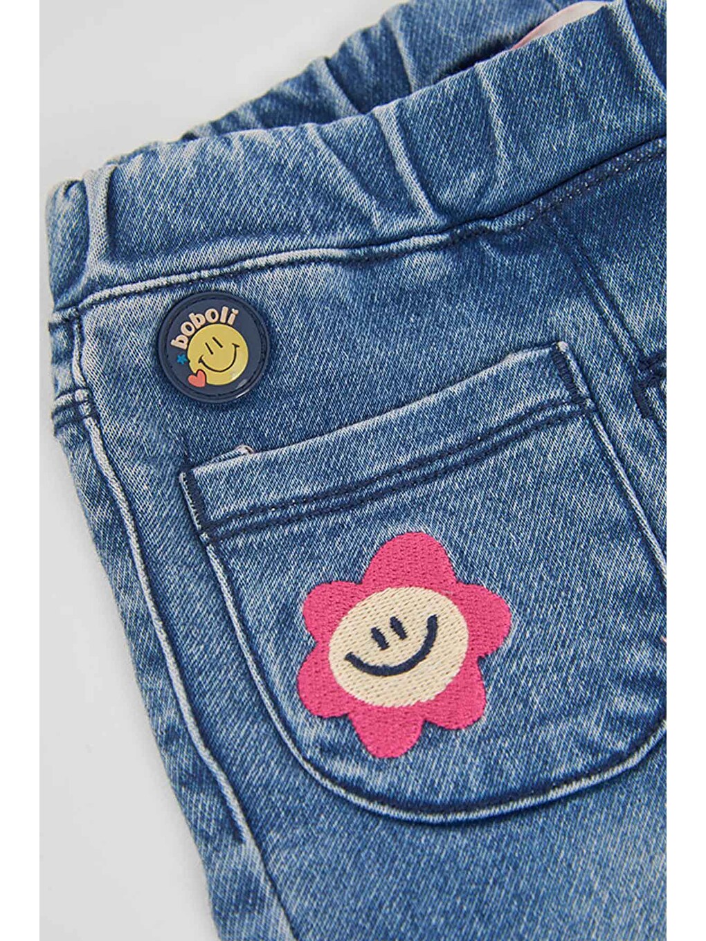 Çiçek Desenli Denim Pantolon 2 Yaş-6 Yaş Mavi-3