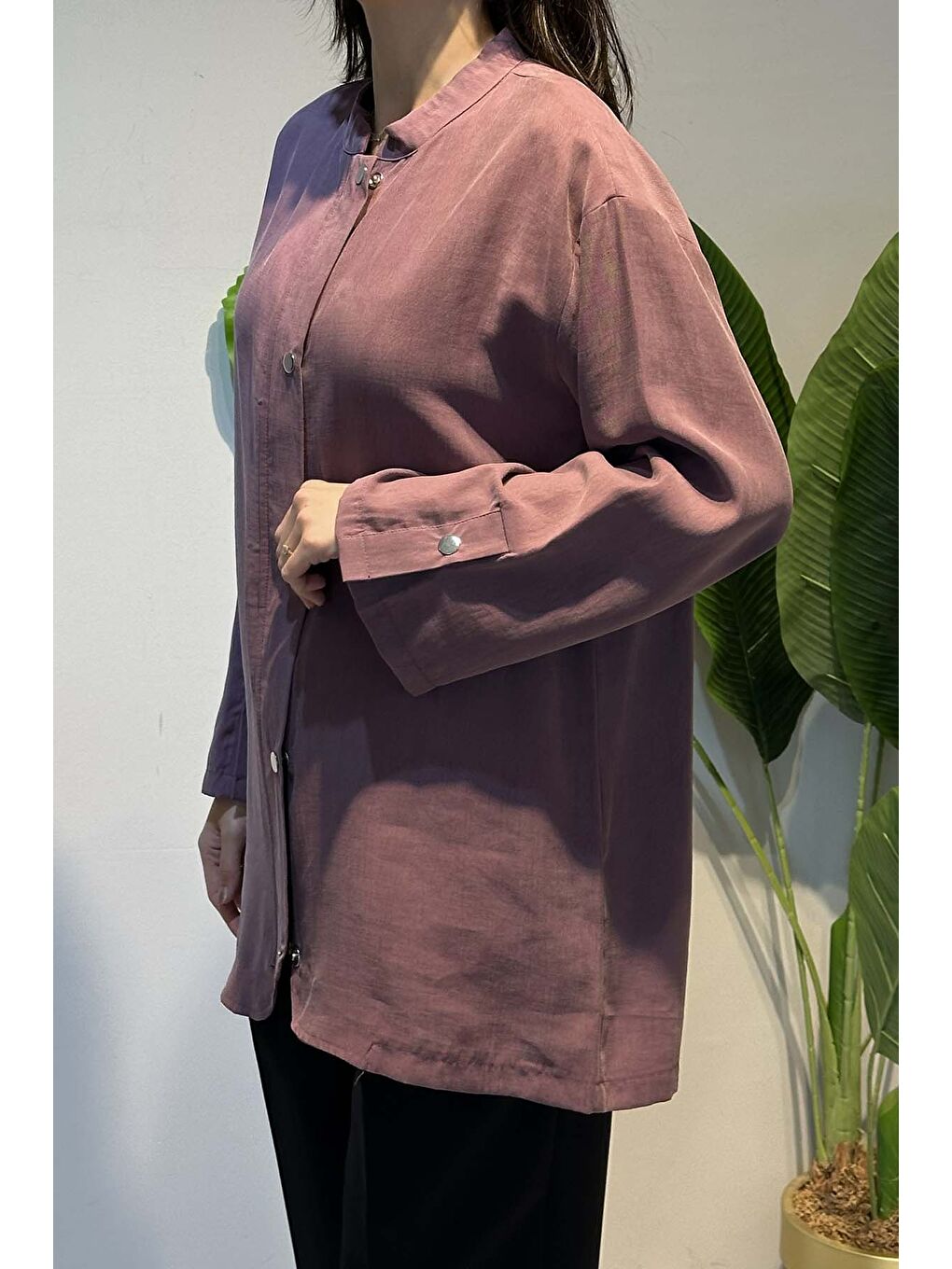 Önü Fermuar ve Çıtçıt Detay Kap Ceket 4445 Mürdüm-2