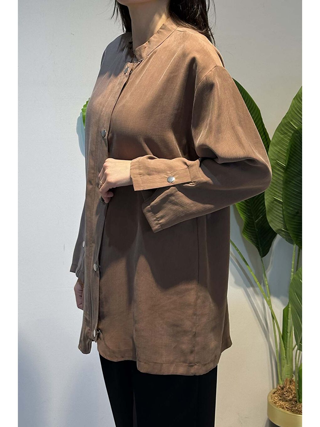 Kahverengi Önü Fermuar ve Çıtçıt Detay Kap Ceket 4445 Sütlü Kahve-2