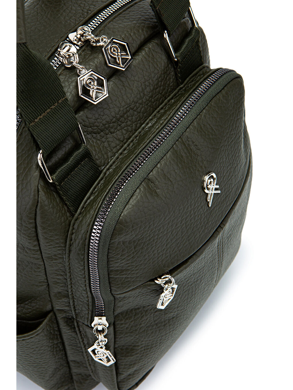 Çok Gözlü Suni Deri Bucky Sırt Çanta Haki-3