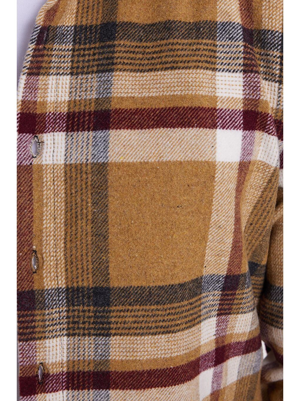 Bej Erkek Slim Fit Dar Kesim Kareli Kışlık Oduncu Gömlek-5