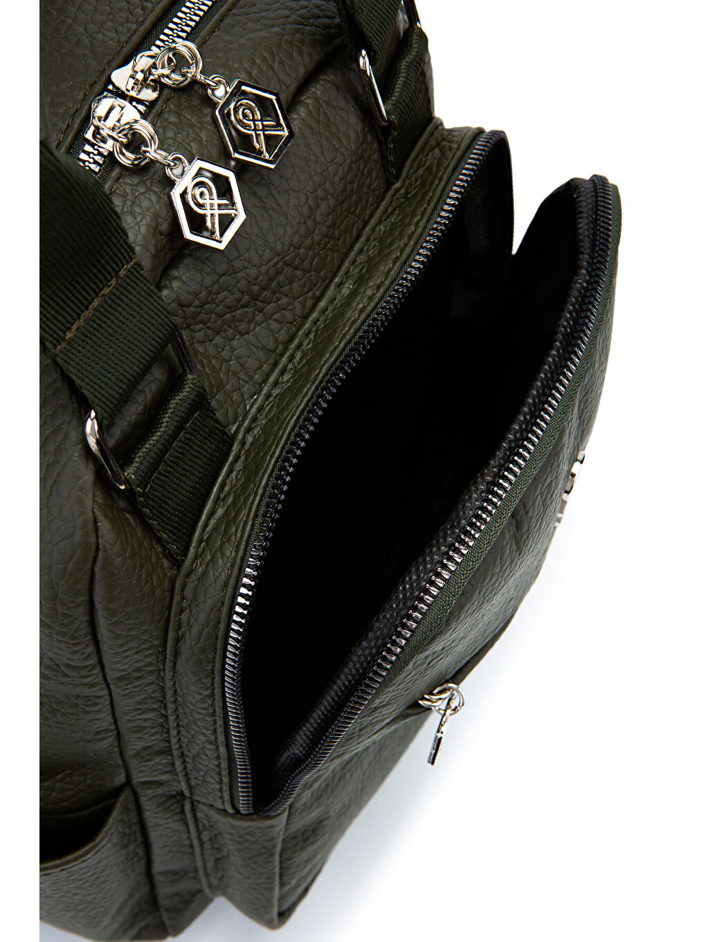 Çok Gözlü Suni Deri Bucky Sırt Çanta Haki-4