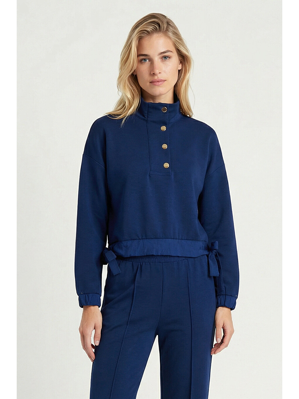 Lacivert Dik Yaka Paraşüt Garnili Modal Takım LACİVERT LBY0039-1