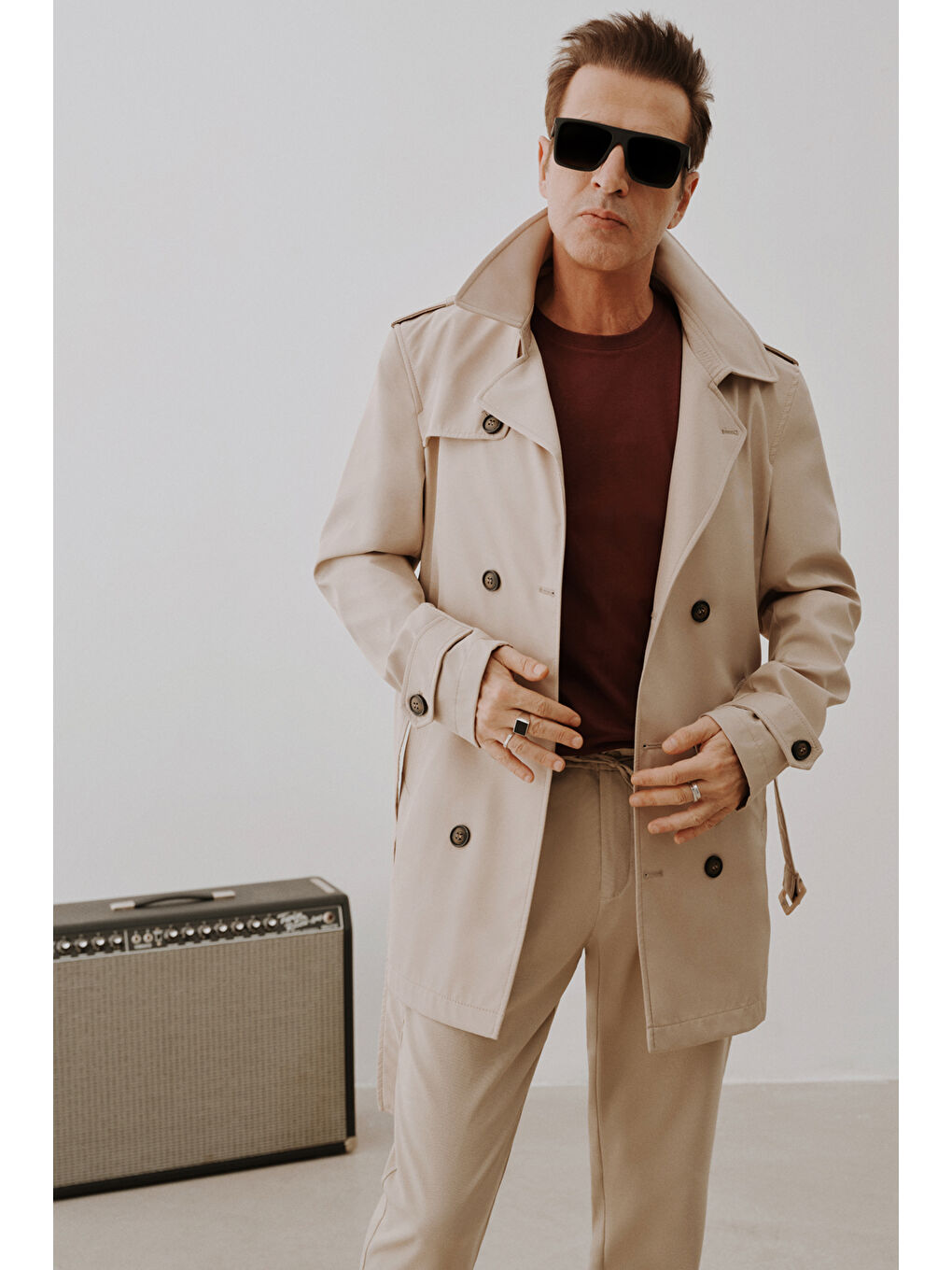 Regular Fit Bej Apoletli Beli Kemerli Pardösü/Trenckot-2