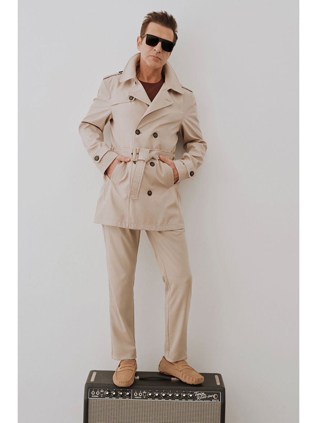 Regular Fit Bej Apoletli Beli Kemerli Pardösü/Trenckot-3