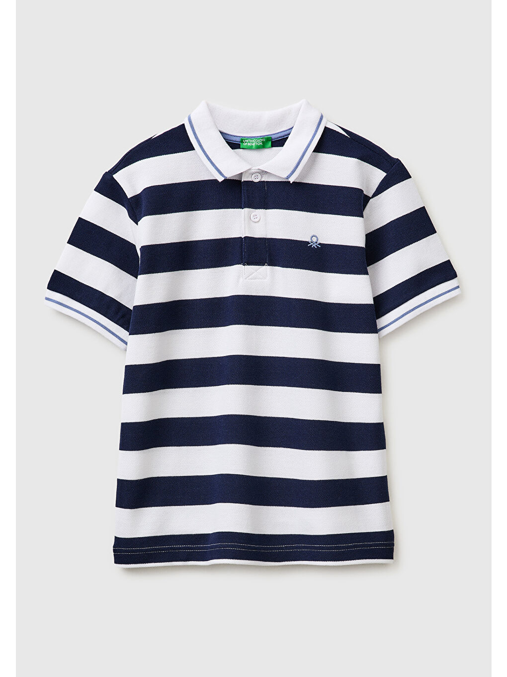 Erkek Çocuk Koyu Mavi Mix Çizgili Logo Nakışlı Polo Yaka Çocuk T-Shirt