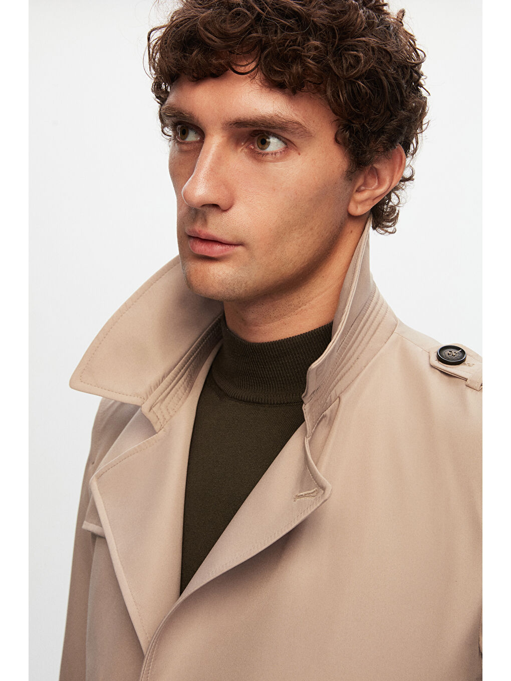 Regular Fit Bej Apoletli Beli Kemerli Pardösü/Trenckot-1