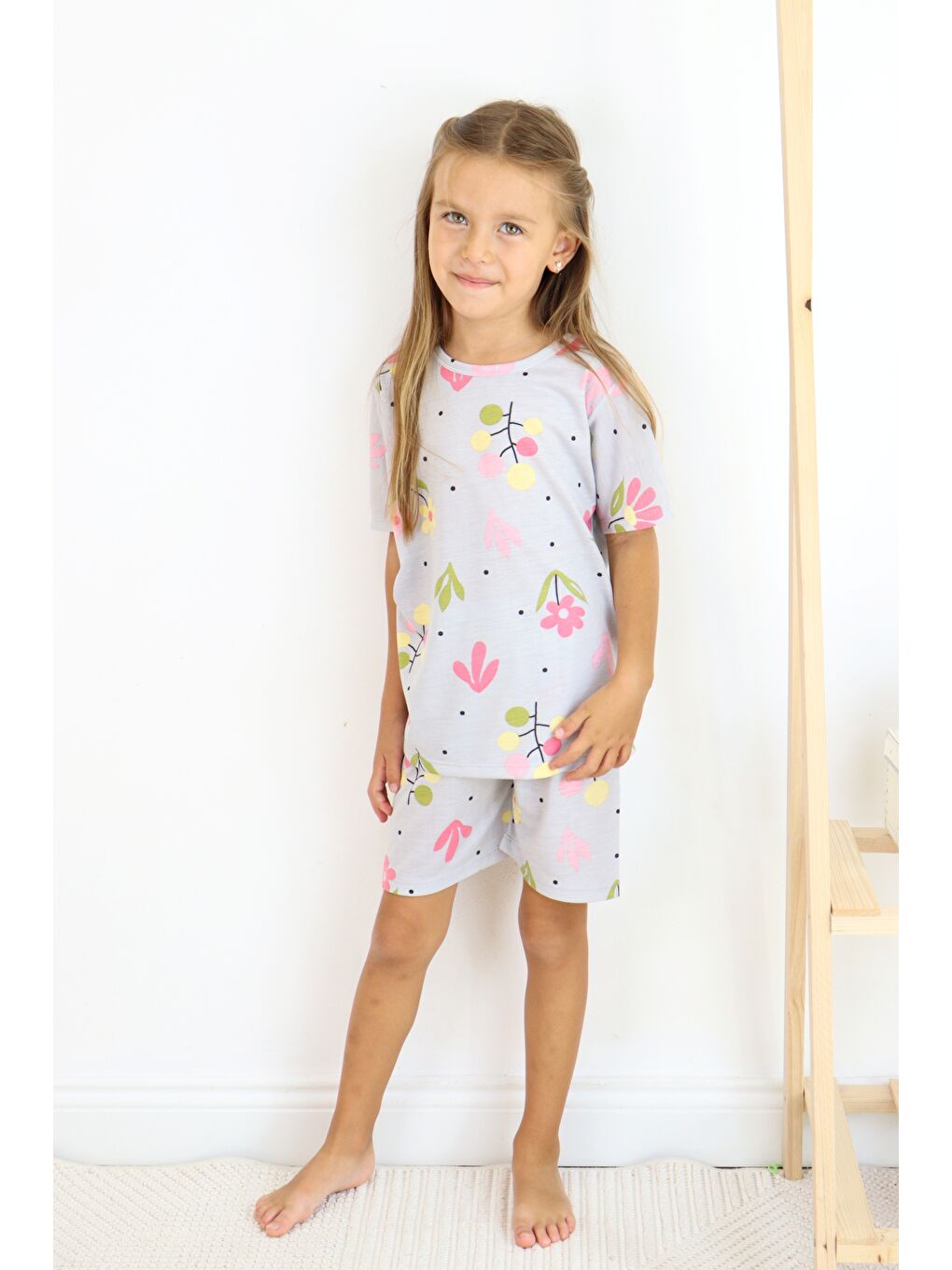 Yeşil Kız Çocuk Pamuklu Penye Kumaş Şortlu Pijama Takımı-2