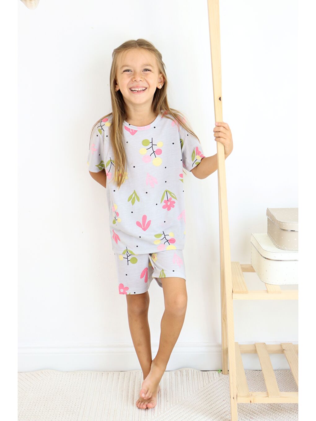 Yeşil Kız Çocuk Pamuklu Penye Kumaş Şortlu Pijama Takımı-3