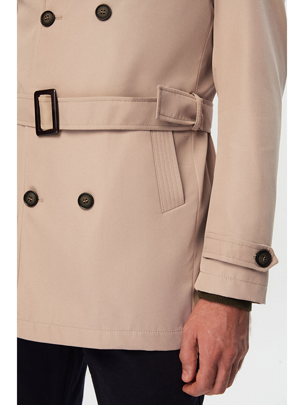 Regular Fit Bej Apoletli Beli Kemerli Pardösü/Trenckot-6