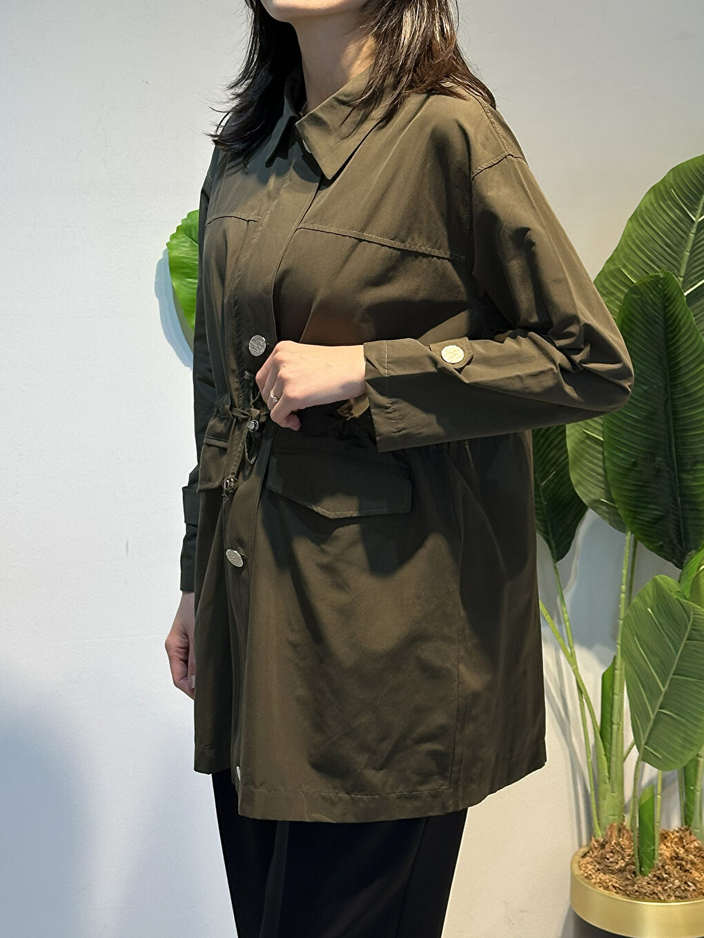 Düğme Detaylı Beli Bağcıklı Kap Ceket 2862 Haki-2