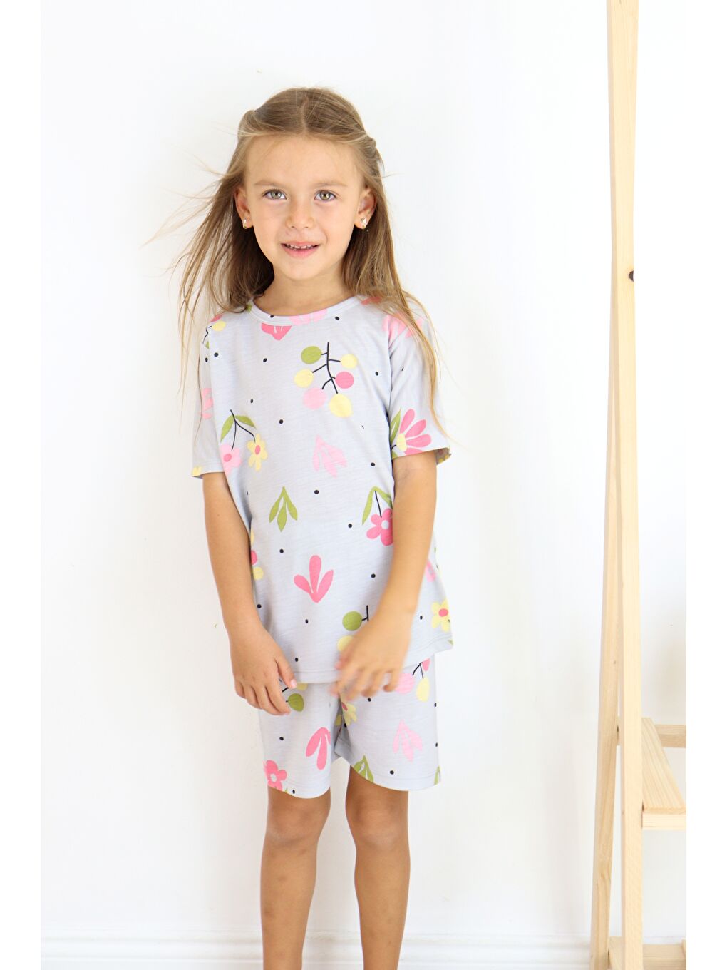 Yeşil Kız Çocuk Pamuklu Penye Kumaş Şortlu Pijama Takımı-4