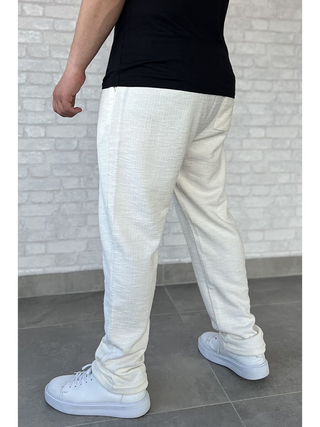Ekru Bel Bağcıklı Duble Paça Erkek Jogger Pantolon-2
