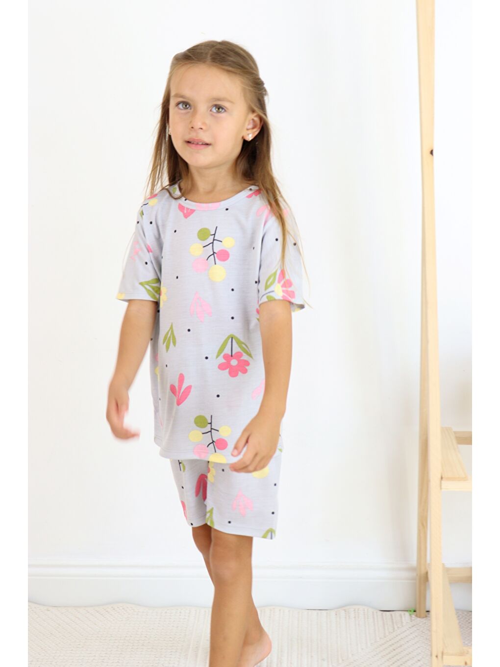 Yeşil Kız Çocuk Pamuklu Penye Kumaş Şortlu Pijama Takımı-5