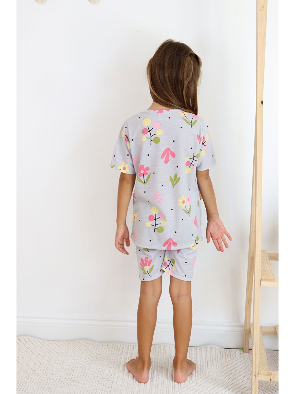 Yeşil Kız Çocuk Pamuklu Penye Kumaş Şortlu Pijama Takımı-6