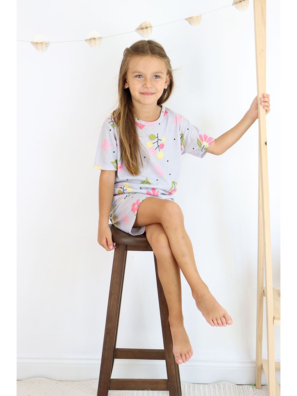 Yeşil Kız Çocuk Pamuklu Penye Kumaş Şortlu Pijama Takımı-7