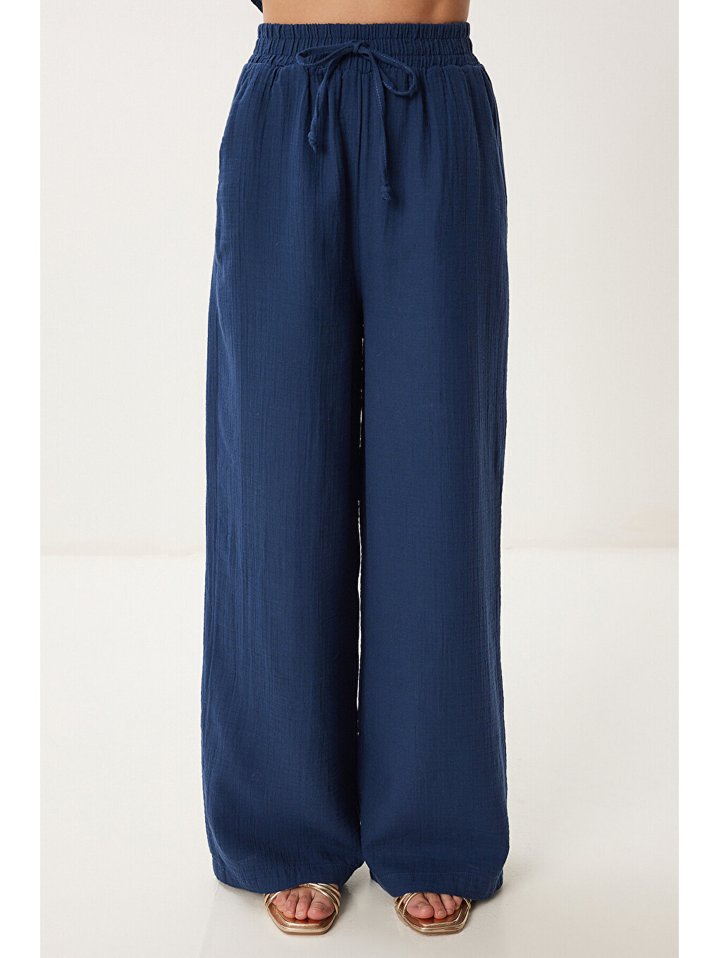 Lacivert Oversize Müslin Gömlek Pantolon Takım LACİVERT LSA0014-4