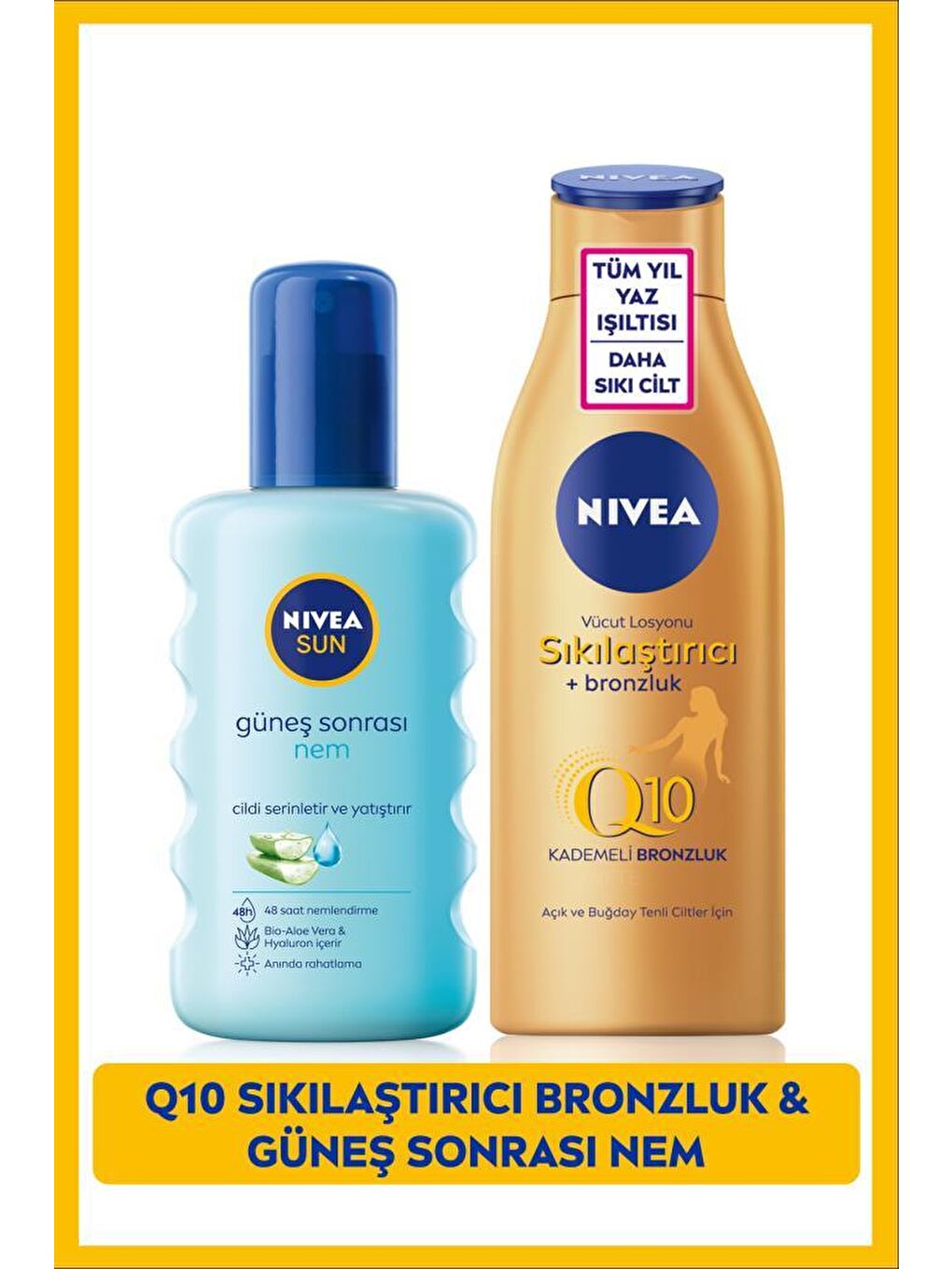 NIVEA SUN Nemlendirici Güneş Sonrası Spreyi 200ml, Q10 Sıkılaştırıcı ve Bronzlaştırıcı Vücut Losyonu 200ml